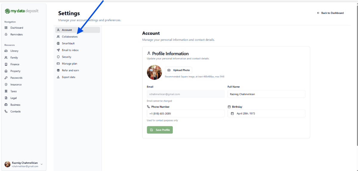 Select the Collaborators tab in Settings