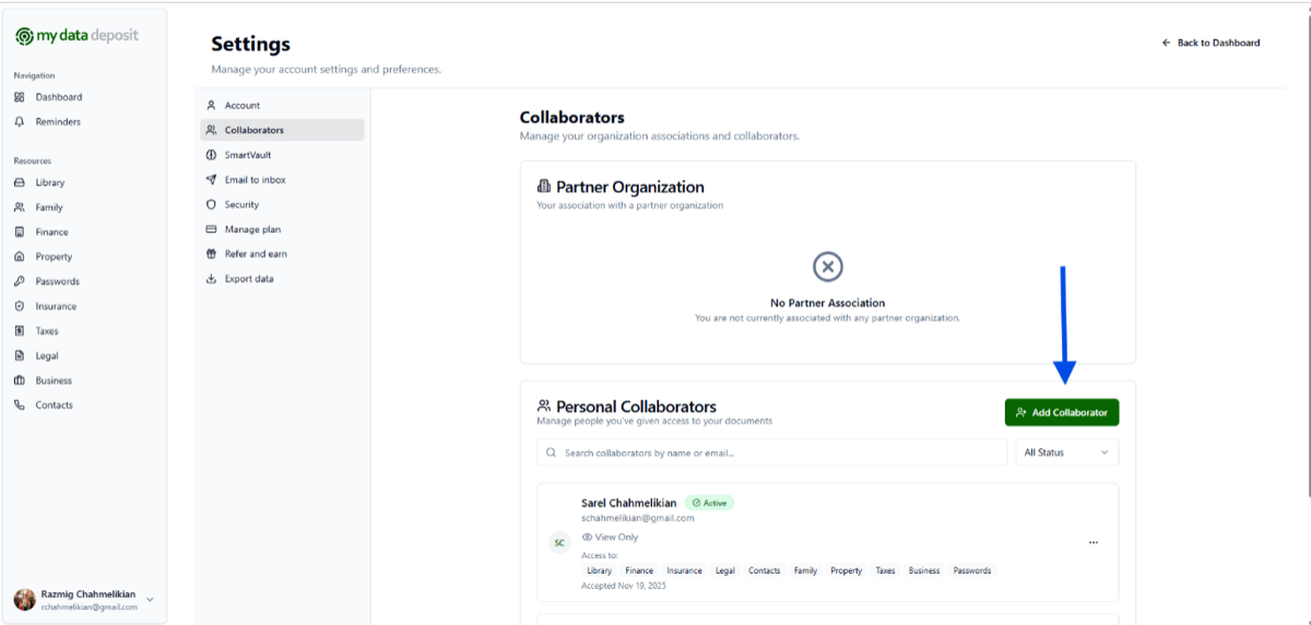 Click the green Add Collaborator button